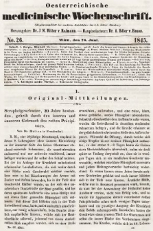 Oesterreichische Medicinische Wochenschrift als Ergänzungsblatt der Medicinischen Jahrbücher des k.k. Österreichischen Staates. 1845, nr 26
