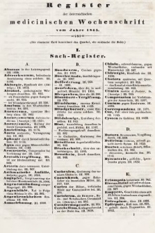 Oesterreichische Medicinische Wochenschrift als Ergänzungsblatt der Medicinischen Jahrbücher des k.k. Österreichischen Staates. 1845, register