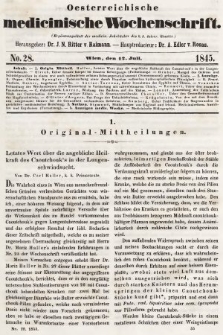 Oesterreichische Medicinische Wochenschrift als Ergänzungsblatt der Medicinischen Jahrbücher des k.k. Österreichischen Staates. 1845, nr 28