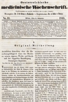 Oesterreichische Medicinische Wochenschrift als Ergänzungsblatt der Medicinischen Jahrbücher des k.k. Österreichischen Staates. 1845, nr 31