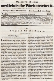 Oesterreichische Medicinische Wochenschrift als Ergänzungsblatt der Medicinischen Jahrbücher des k.k. Österreichischen Staates. 1845, nr 33