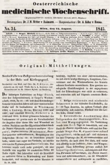 Oesterreichische Medicinische Wochenschrift als Ergänzungsblatt der Medicinischen Jahrbücher des k.k. Österreichischen Staates. 1845, nr 34
