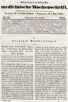 Oesterreichische Medicinische Wochenschrift als Ergänzungsblatt der Medicinischen Jahrbücher des k.k. Österreichischen Staates. 1845, nr 35