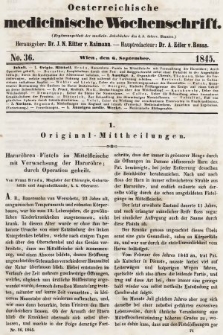 Oesterreichische Medicinische Wochenschrift als Ergänzungsblatt der Medicinischen Jahrbücher des k.k. Österreichischen Staates. 1845, nr 36