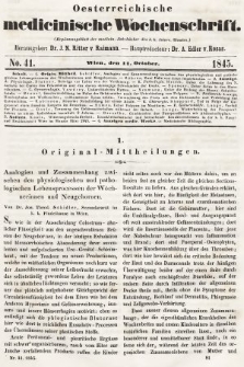 Oesterreichische Medicinische Wochenschrift als Ergänzungsblatt der Medicinischen Jahrbücher des k.k. Österreichischen Staates. 1845, nr 41