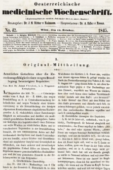Oesterreichische Medicinische Wochenschrift als Ergänzungsblatt der Medicinischen Jahrbücher des k.k. Österreichischen Staates. 1845, nr 42
