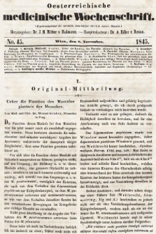Oesterreichische Medicinische Wochenschrift als Ergänzungsblatt der Medicinischen Jahrbücher des k.k. Österreichischen Staates. 1845, nr 45