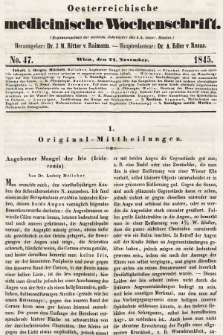 Oesterreichische Medicinische Wochenschrift als Ergänzungsblatt der Medicinischen Jahrbücher des k.k. Österreichischen Staates. 1845, nr 47