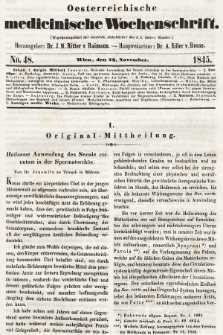 Oesterreichische Medicinische Wochenschrift als Ergänzungsblatt der Medicinischen Jahrbücher des k.k. Österreichischen Staates. 1845, nr 48