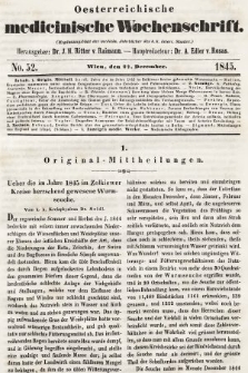 Oesterreichische Medicinische Wochenschrift als Ergänzungsblatt der Medicinischen Jahrbücher des k.k. Österreichischen Staates. 1845, nr 52