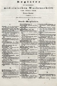 Oesterreichische Medicinische Wochenschrift als Ergänzungsblatt der Medicinischen Jahrbücher des k.k. Österreichischen Staates. 1846, register