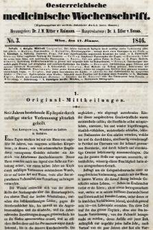 Oesterreichische Medicinische Wochenschrift als Ergänzungsblatt der Medicinischen Jahrbücher des k.k. Österreichischen Staates. 1846, nr 3