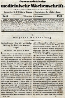 Oesterreichische Medicinische Wochenschrift als Ergänzungsblatt der Medicinischen Jahrbücher des k.k. Österreichischen Staates. 1846, nr 6