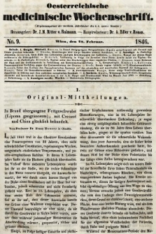 Oesterreichische Medicinische Wochenschrift als Ergänzungsblatt der Medicinischen Jahrbücher des k.k. Österreichischen Staates. 1846, nr 9