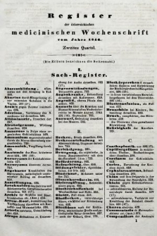 Oesterreichische Medicinische Wochenschrift als Ergänzungsblatt der Medicinischen Jahrbücher des k.k. Österreichischen Staates. 1846, register