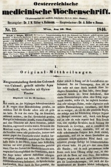 Oesterreichische Medicinische Wochenschrift als Ergänzungsblatt der Medicinischen Jahrbücher des k.k. Österreichischen Staates. 1846, nr 22