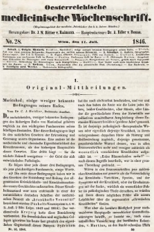 Oesterreichische Medicinische Wochenschrift als Ergänzungsblatt der Medicinischen Jahrbücher des k.k. Österreichischen Staates. 1846, nr 28