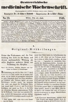 Oesterreichische Medicinische Wochenschrift als Ergänzungsblatt der Medicinischen Jahrbücher des k.k. Österreichischen Staates. 1846, nr 29