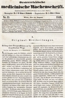 Oesterreichische Medicinische Wochenschrift als Ergänzungsblatt der Medicinischen Jahrbücher des k.k. Österreichischen Staates. 1846, nr 33