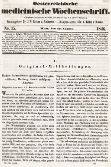 Oesterreichische Medicinische Wochenschrift als Ergänzungsblatt der Medicinischen Jahrbücher des k.k. Österreichischen Staates. 1846, nr 35