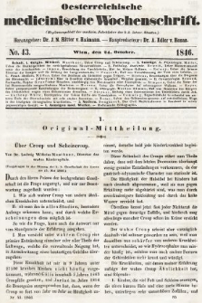Oesterreichische Medicinische Wochenschrift als Ergänzungsblatt der Medicinischen Jahrbücher des k.k. Österreichischen Staates. 1846, nr 43