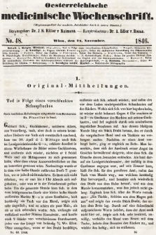 Oesterreichische Medicinische Wochenschrift als Ergänzungsblatt der Medicinischen Jahrbücher des k.k. Österreichischen Staates. 1846, nr 48