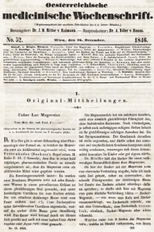 Oesterreichische Medicinische Wochenschrift als Ergänzungsblatt der Medicinischen Jahrbücher des k.k. Österreichischen Staates. 1846, nr 52