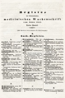 Oesterreichische Medicinische Wochenschrift als Ergänzungsblatt der Medicinischen Jahrbücher des k.k. Österreichischen Staates. 1847, register