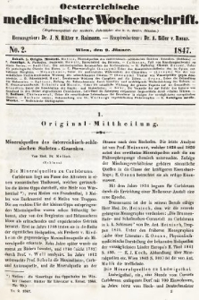 Oesterreichische Medicinische Wochenschrift als Ergänzungsblatt der Medicinischen Jahrbücher des k.k. Österreichischen Staates. 1847, nr 2