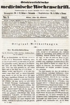 Oesterreichische Medicinische Wochenschrift als Ergänzungsblatt der Medicinischen Jahrbücher des k.k. Österreichischen Staates. 1847, nr 3