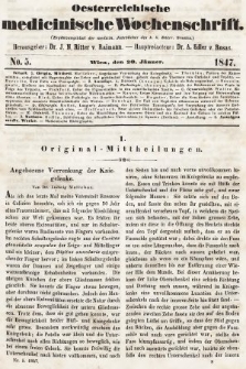 Oesterreichische Medicinische Wochenschrift als Ergänzungsblatt der Medicinischen Jahrbücher des k.k. Österreichischen Staates. 1847, nr 5