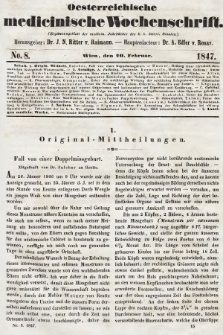 Oesterreichische Medicinische Wochenschrift als Ergänzungsblatt der Medicinischen Jahrbücher des k.k. Österreichischen Staates. 1847, nr 8