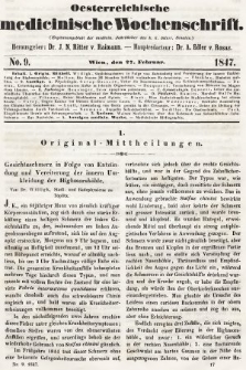 Oesterreichische Medicinische Wochenschrift als Ergänzungsblatt der Medicinischen Jahrbücher des k.k. Österreichischen Staates. 1847, nr 9
