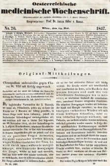Oesterreichische Medicinische Wochenschrift als Ergänzungsblatt der Medicinischen Jahrbücher des k.k. Österreichischen Staates. 1847, nr 20