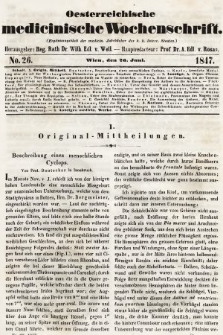 Oesterreichische Medicinische Wochenschrift als Ergänzungsblatt der Medicinischen Jahrbücher des k.k. Österreichischen Staates. 1847, nr 26