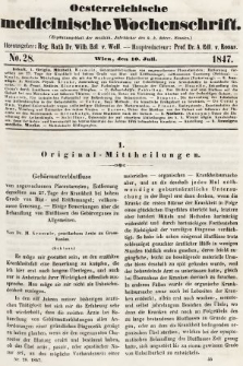 Oesterreichische Medicinische Wochenschrift als Ergänzungsblatt der Medicinischen Jahrbücher des k.k. Österreichischen Staates. 1847, nr 28