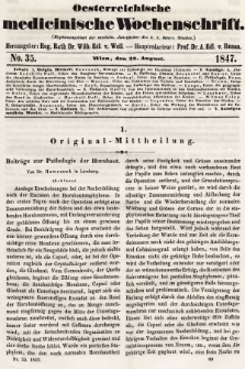 Oesterreichische Medicinische Wochenschrift als Ergänzungsblatt der Medicinischen Jahrbücher des k.k. Österreichischen Staates. 1847, nr 35