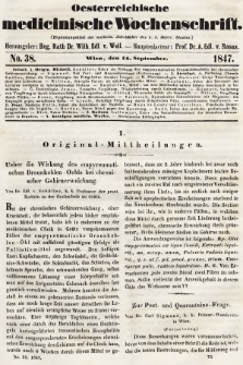 Oesterreichische Medicinische Wochenschrift als Ergänzungsblatt der Medicinischen Jahrbücher des k.k. Österreichischen Staates. 1847, nr 38