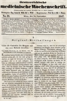 Oesterreichische Medicinische Wochenschrift als Ergänzungsblatt der Medicinischen Jahrbücher des k.k. Österreichischen Staates. 1847, nr 39