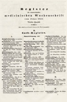 Oesterreichische Medicinische Wochenschrift als Ergänzungsblatt der Medicinischen Jahrbücher des k.k. Österreichischen Staates. 1847,register