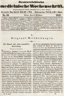 Oesterreichische Medicinische Wochenschrift als Ergänzungsblatt der Medicinischen Jahrbücher des k.k. Österreichischen Staates. 1847, nr 40