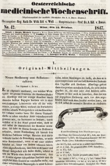 Oesterreichische Medicinische Wochenschrift als Ergänzungsblatt der Medicinischen Jahrbücher des k.k. Österreichischen Staates. 1847, nr 42