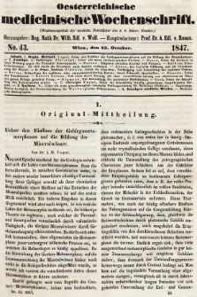 Oesterreichische Medicinische Wochenschrift als Ergänzungsblatt der Medicinischen Jahrbücher des k.k. Österreichischen Staates. 1847, nr 43
