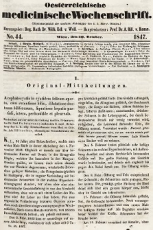 Oesterreichische Medicinische Wochenschrift als Ergänzungsblatt der Medicinischen Jahrbücher des k.k. Österreichischen Staates. 1847, nr 44