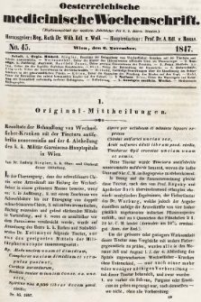 Oesterreichische Medicinische Wochenschrift als Ergänzungsblatt der Medicinischen Jahrbücher des k.k. Österreichischen Staates. 1847, nr 45