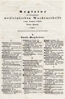 Oesterreichische Medicinische Wochenschrift als Ergänzungsblatt der Medicinischen Jahrbücher des k.k. Österreichischen Staates. 1848, register