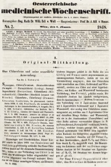 Oesterreichische Medicinische Wochenschrift als Ergänzungsblatt der Medicinischen Jahrbücher des k.k. Österreichischen Staates. 1848, nr 2