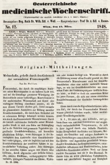Oesterreichische Medicinische Wochenschrift als Ergänzungsblatt der Medicinischen Jahrbücher des k.k. Österreichischen Staates. 1848, nr 12