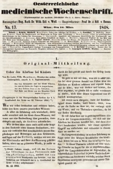 Oesterreichische Medicinische Wochenschrift als Ergänzungsblatt der Medicinischen Jahrbücher des k.k. Österreichischen Staates. 1848, nr 13