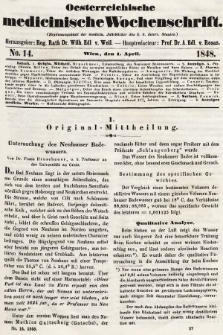 Oesterreichische Medicinische Wochenschrift als Ergänzungsblatt der Medicinischen Jahrbücher des k.k. Österreichischen Staates. 1848, nr 14